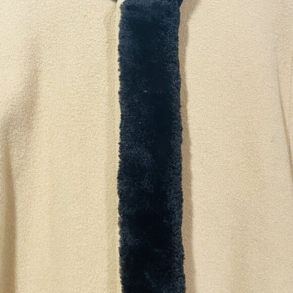 Talbots Womens Camel Tan Cape Wool Cashmere Blend Faux Fur Trim Sz S Petite - Picture 4 of 10